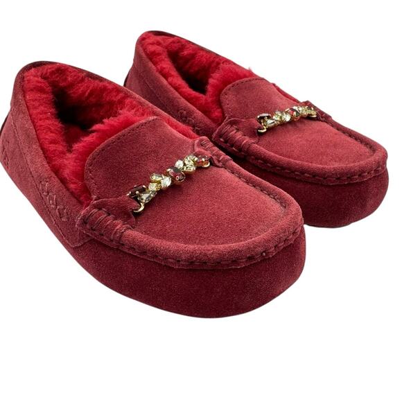 UGG Ansley Charm Gem Red Suede Leather Wool Blend Slip On Slippers 112507 - Picture 10 of 14